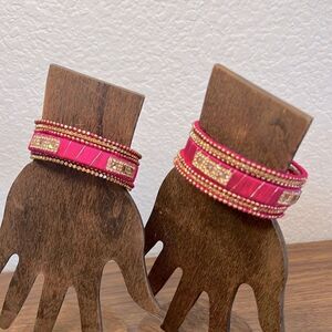 Two Thread and Rhinestone Bangle Bracelet Sets